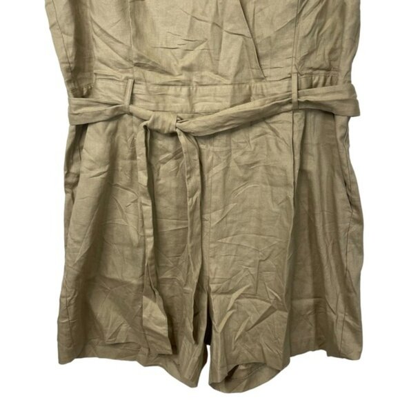 NWT Banana Republic Tan Linen Romper Short Safari Style Stretch V-Neck Size 14 - Picture 2 of 14